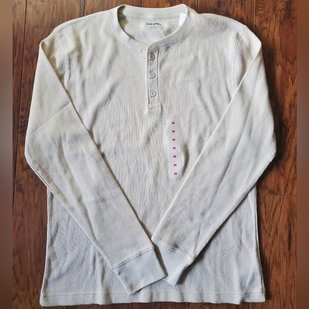 Old Navy Men's Cream Henley Shirt